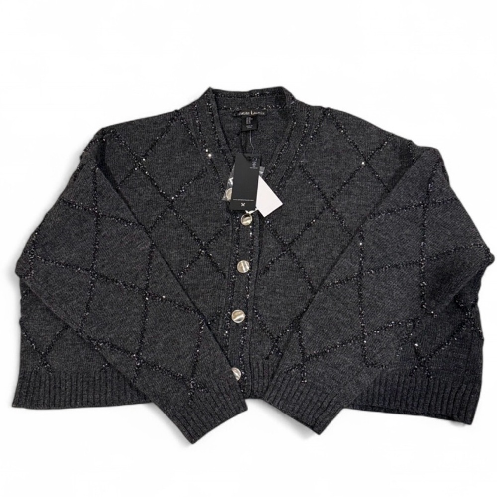 Christian Lacroix charcoal grey embellished Cardigan, Medium, NEW - Picture 9 of 9